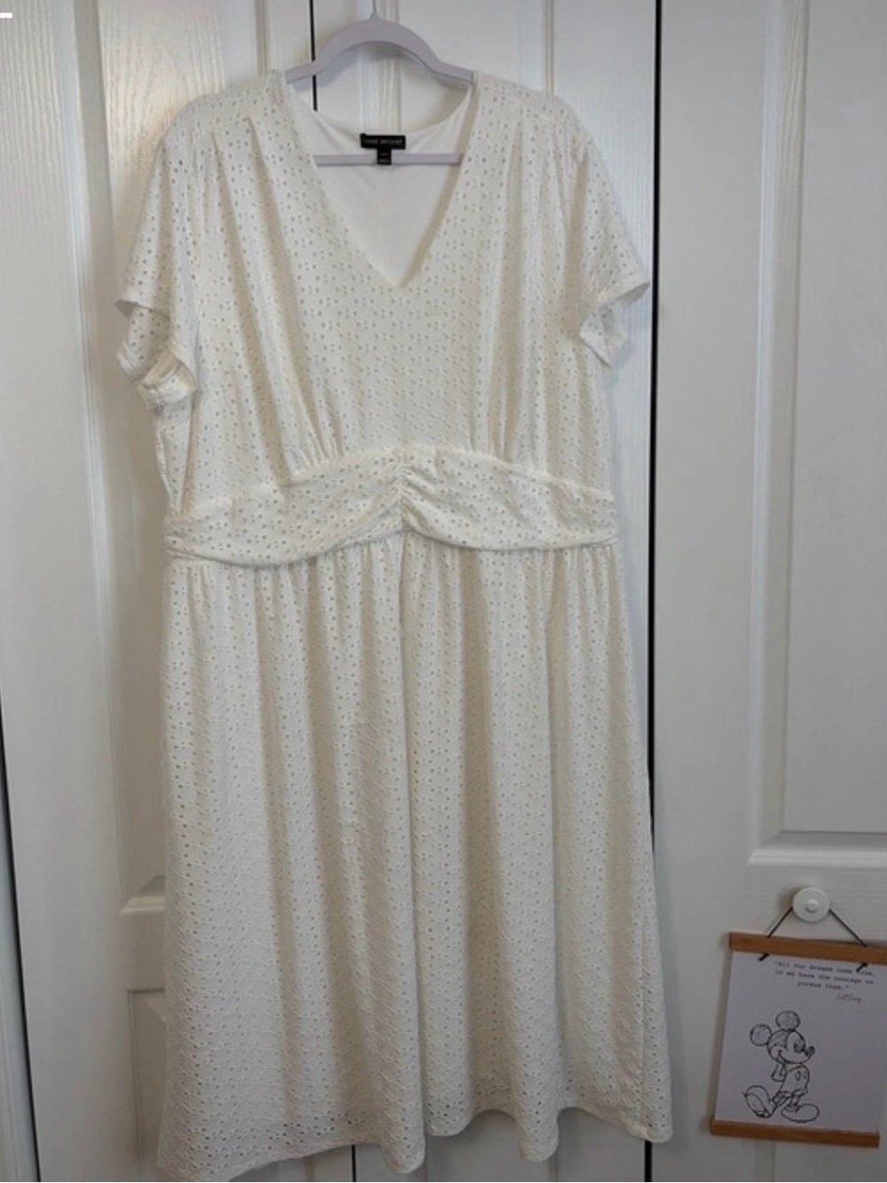 Lane Bryant Cream Eyelet V-Neck Midi Dress